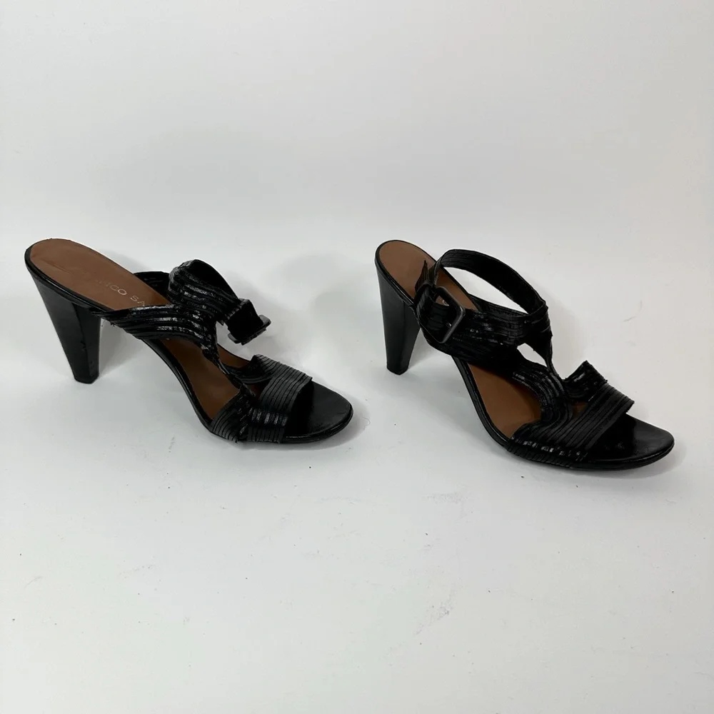 Franco Sarto Shoes Womens 9M Addis Strappy Heeled Sandals‎ Textured Black New